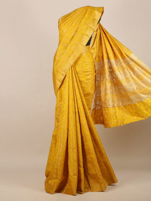 

Pothys Yellow & Gold-Toned Jute Silk Woven Design Saree