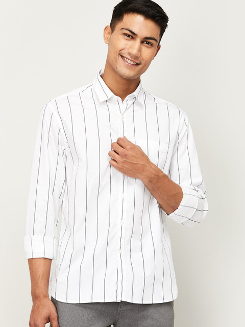 

CODE by Lifestyle Men White & Grey Regular Fit Striped Casual Shirt