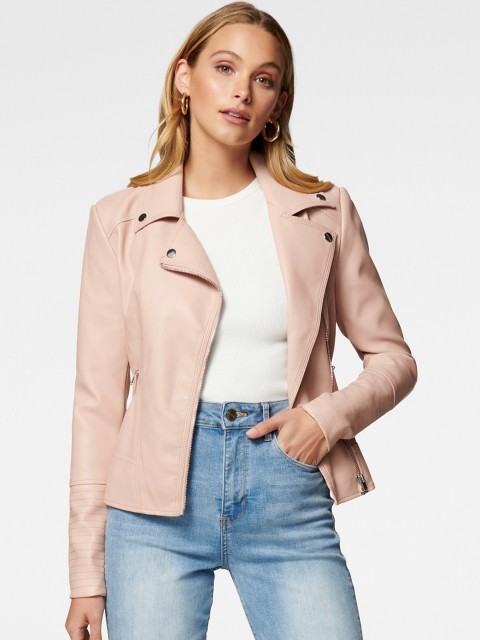 

Forever New Women Pink Solid Biker Jacket
