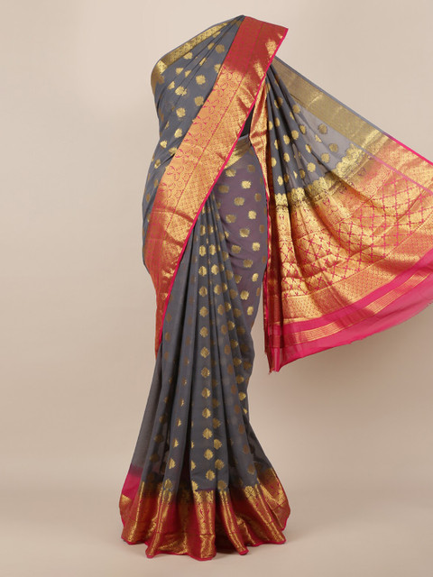 

Pothys Grey & Pink Poly Georgette Woven Design Saree