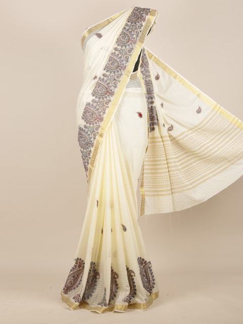 

Pothys Cream-Coloured Printed Poly Georgette Saree