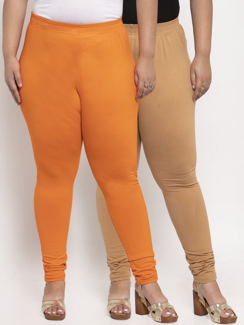 

TAG 7 PLUS Women Pack Of 2 Solid Plus Size Ankle-Length Leggings, Orange