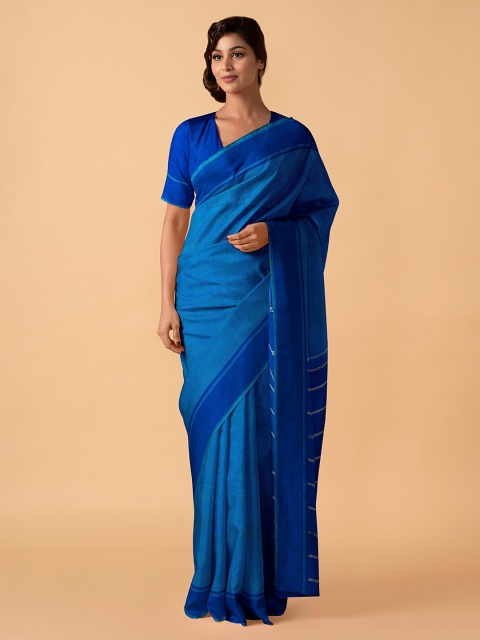 

Taneira Blue Pure Silk Solid Kanjeevaram Saree