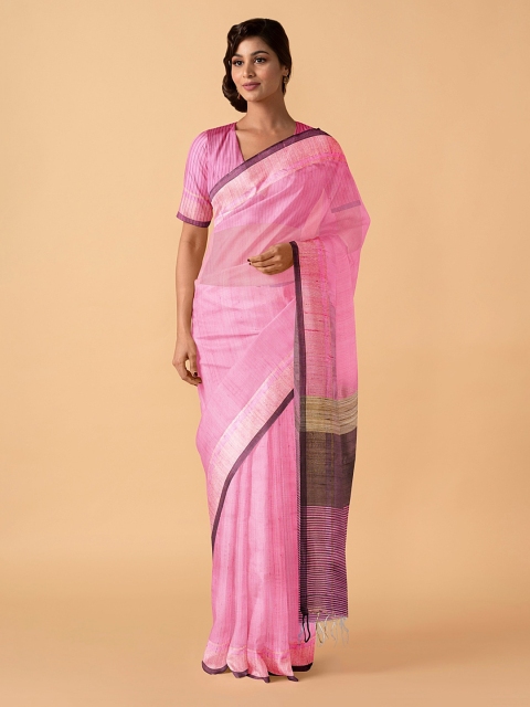 

Taneira Pink Pure Silk Solid Bhagalpuri Saree