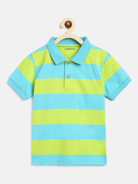 

Campana Boys Turquoise Blue Striped Polo Collar T-shirt