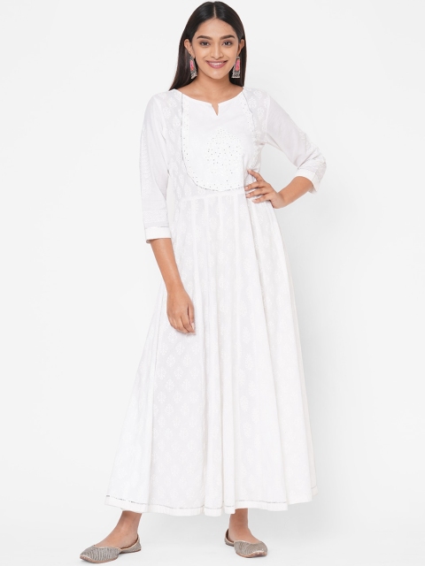

Vedic Women White Printed Maxi Dress