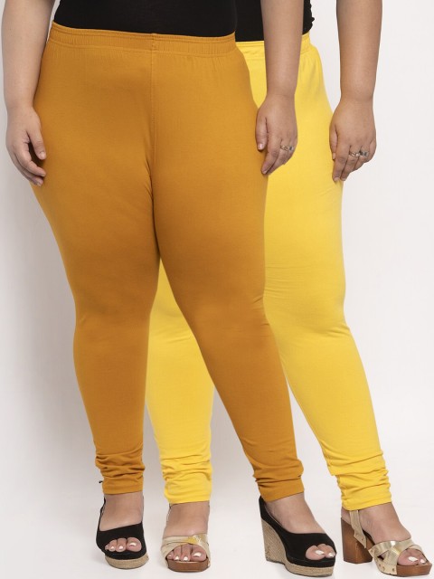 

TAG 7 PLUS Women Pack Of 2 Solid Plus Size Ankle-Length Leggings, Mustard