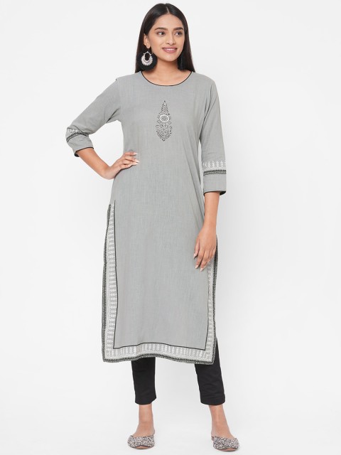 

Vedic Women Grey Printed Kurta