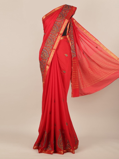 

Pothys Red Embroidered Poly Georgette Saree