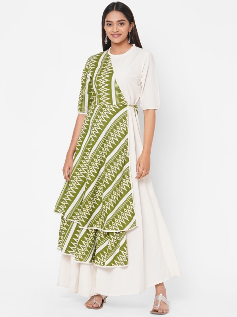 

Vedic Women Green Geometric Printed Sequins Kurta