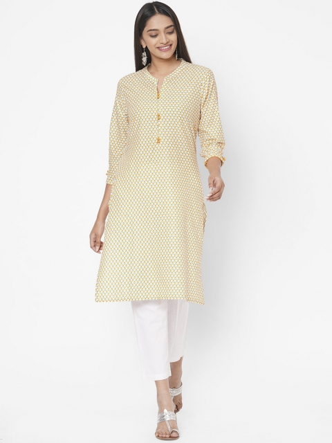 

Vedic Women Yellow Floral Printed Straight Kurta