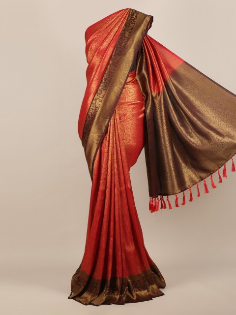 

Pothys Red & Gold-Toned Jute Silk Woven Design Saree