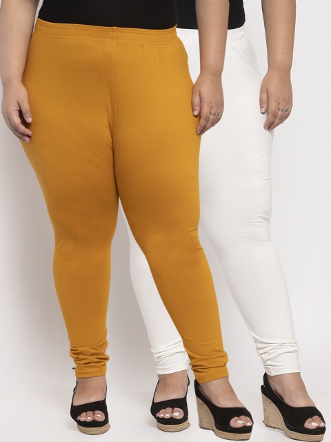 

TAG 7 PLUS Women Pack Of 2 Solid Plus Size Ankle-Length Leggings, Mustard