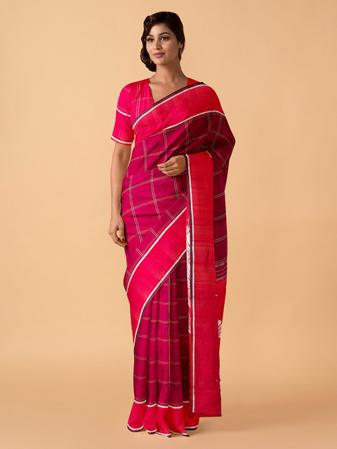 

Taneira Red & Pink Pure Silk Checked Kanjeevaram Saree