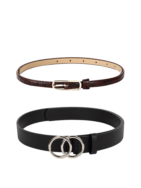 

CRUSSET Women Pack of 2 Brown & Black Textured Leather Belts