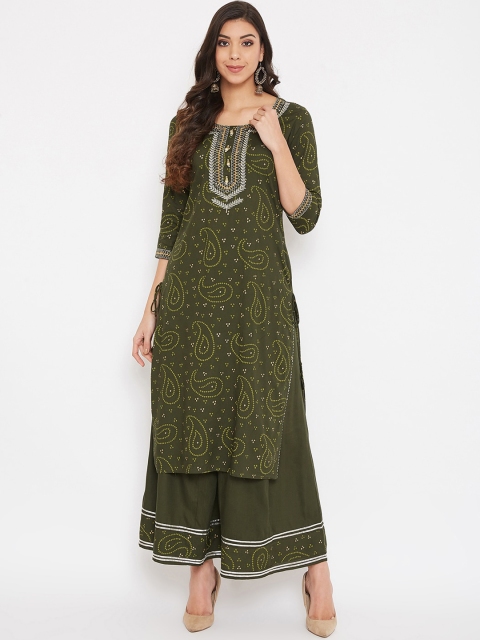 

Prakhya Women Green Embroidered Kurti with Palazzos