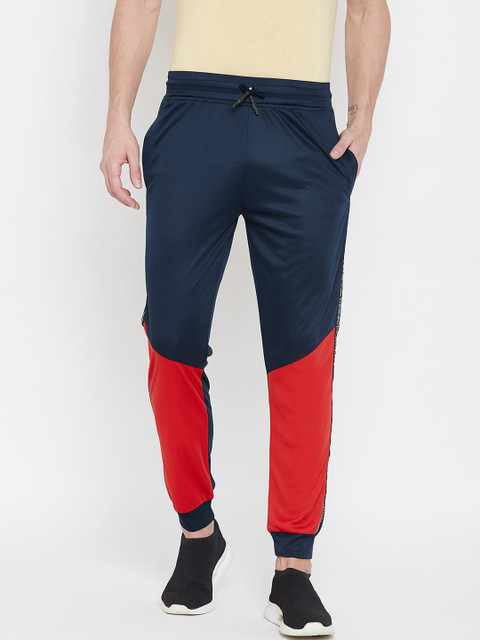

armure Men Navy Blue & Red Colourblocked Straight-Fit Joggers