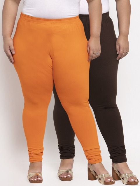 

TAG 7 PLUS Women Pack Of 2 Solid Plus Size Ankle-Length Leggings, Orange