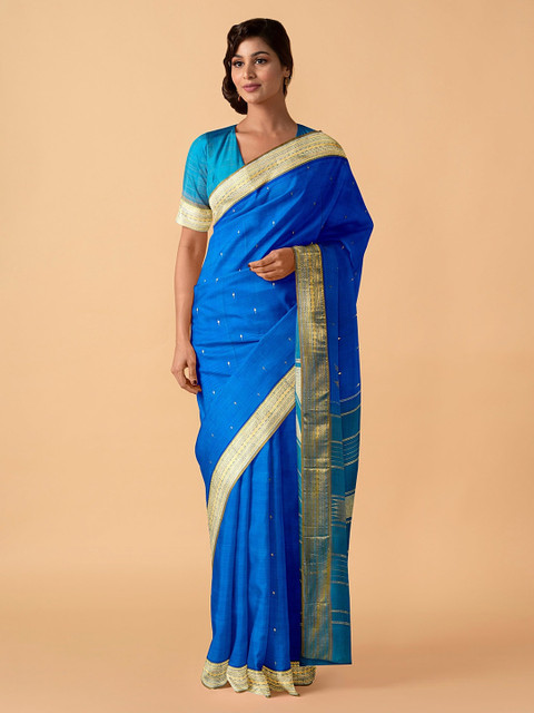 

Taneira Blue Pure Silk Woven Design Handloom Kanjeevaram Saree