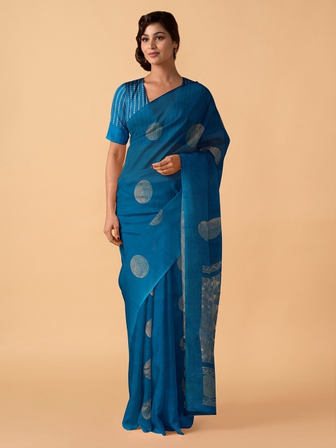 

Taneira Blue Woven Design Pure Silk Saree