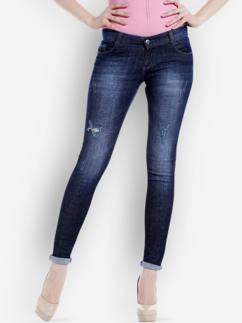 

fungus Women Navy Blue Slim Fit Mid-Rise Cropped Mildly Distressed Jeans