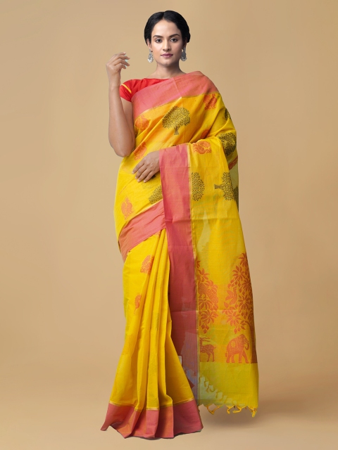 

Unnati Silks Yellow Pure Cotton Woven Design Handloom Uppada Sustainable Saree
