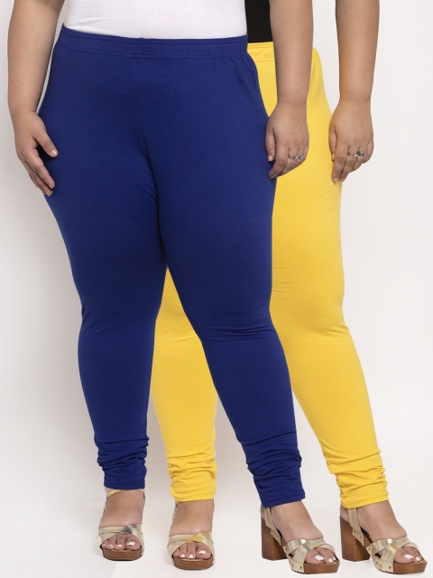 

TAG 7 PLUS Women Pack Of 2 Solid Plus Size Ankle-Length Leggings, Blue