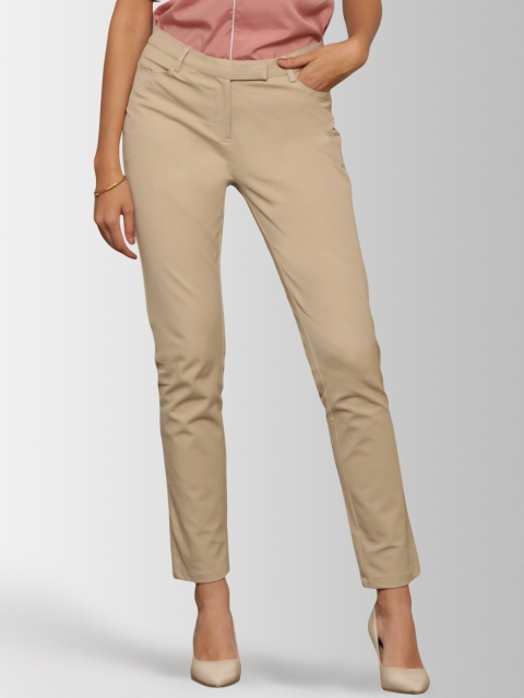 

FableStreet Women Beige Slim Fit Solid Cigarette Trousers