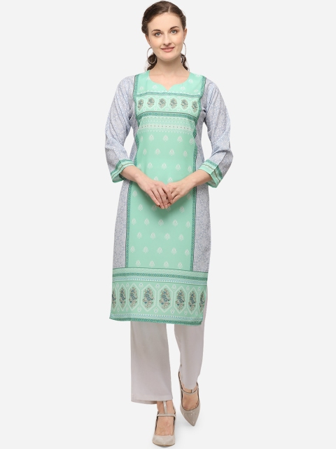 

VENISA Women Green Ethnic Motifs Printed Crepe Kurta