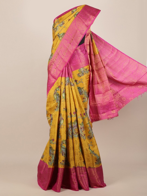 

Pothys Yellow & Pink Jute Silk Printed Saree