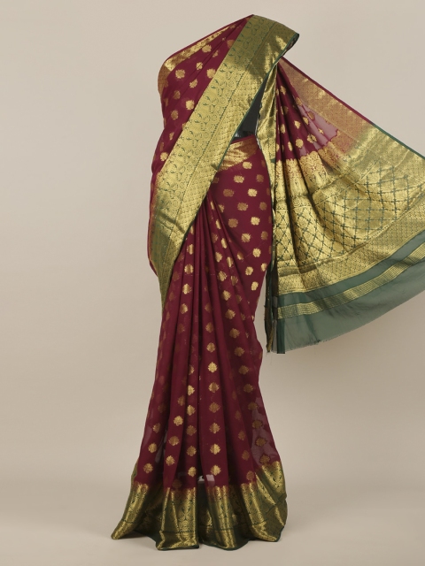 

Pothys Maroon & Gold-Toned Poly Georgette Woven Design Saree
