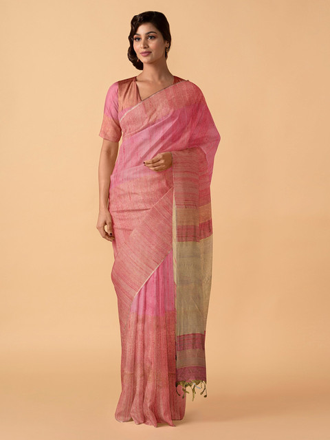 

Taneira Pink Pure Silk Woven Design Bhagalpuri Saree