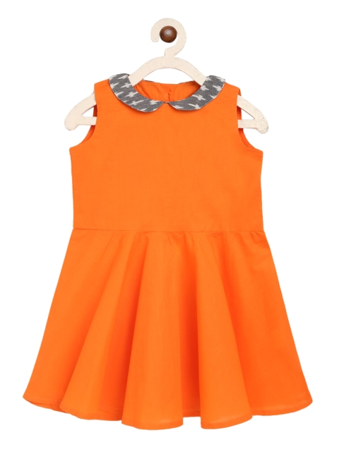 

charkhee Girls Orange Solid Fit and Flare Dress