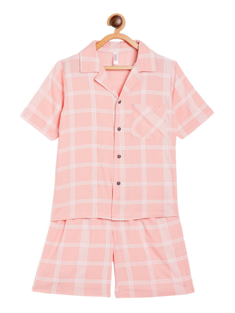 

Stylo Bug Kids Pink & White Checked Night suit