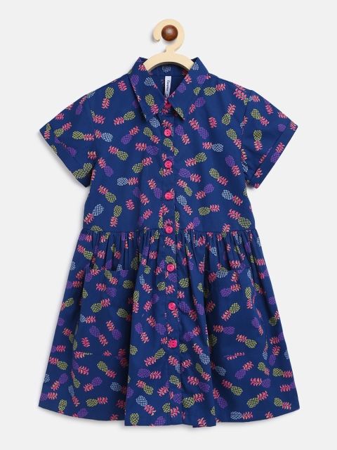 

Campana Girls Navy Blue Printed Fit and Flare Dress