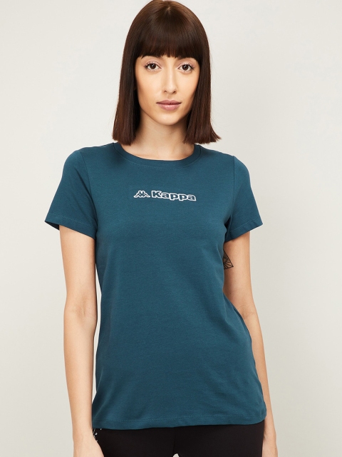 

Kappa Women Teal Blue Solid Round Neck T-shirt