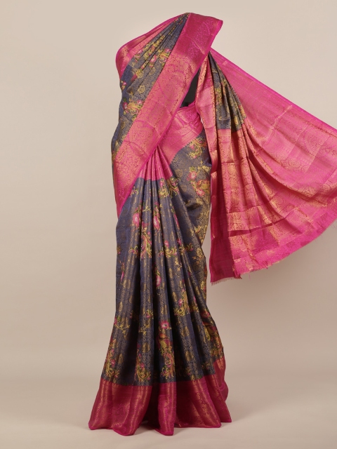 

Pothys Blue Printed Jute Silk Saree