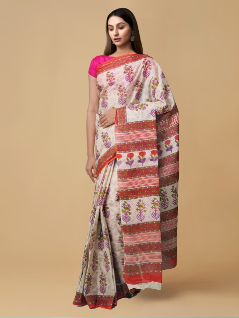 

Unnati Silks Cream-Coloured Pure Cotton Printed Kovai Saree