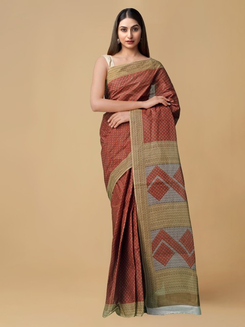 

Unnati Silks Rust Red & Beige Pure Cotton Printed Kovai Saree