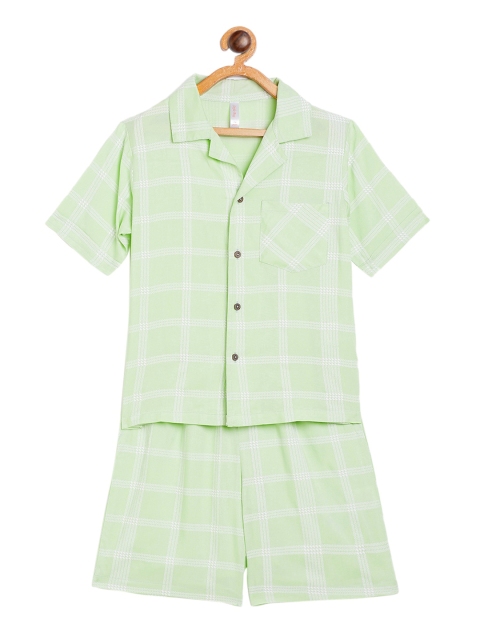 Stylo Bug Unisex Kids Green & White Checked Night suit