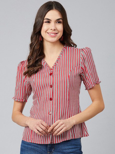 

Carlton London Multicoloured Striped Puff Sleeves Shirt Style Top, Multi