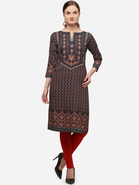 

VENISA Women Grey Ethnic Motifs Printed Crepe Kurta