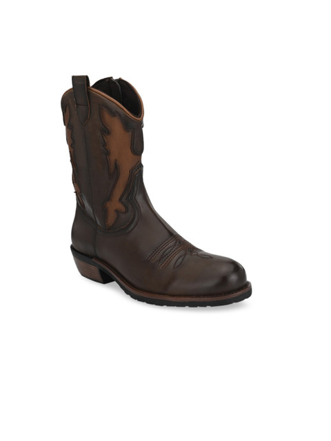 

Delize Men Brown Textured Leather High-Top Flat Boots