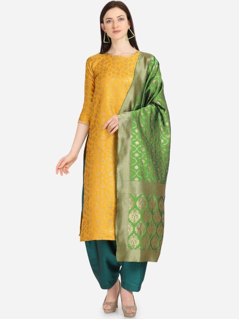 

Satrani Mustard & Green Poly Silk Unstitched Dress Material