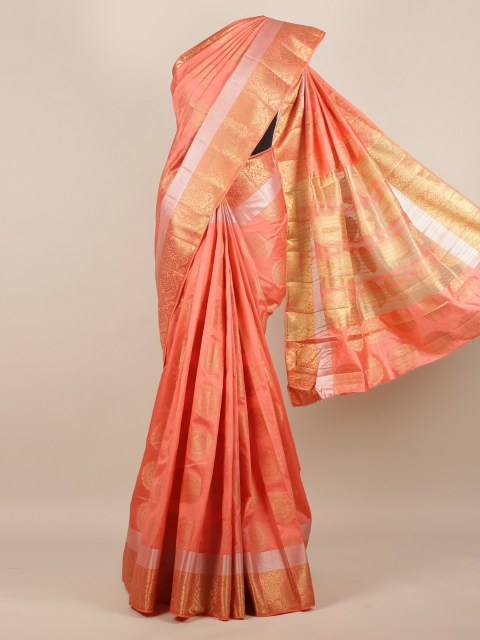 

Pothys Peach-Coloured Woven Design Jute Silk Saree