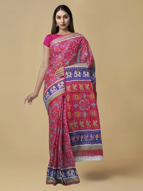 

Unnati Silks Women Pink & Blue Pure Krisha Cotton Sustainable Saree