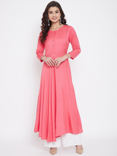 

Crease & Clips Women Peach-Coloured Solid Anarkali Kurta