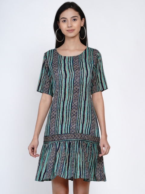 

Abiti Bella Women Navy Blue & Green Printed Drop-Waist Dress