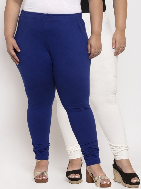 

TAG 7 PLUS Women Pack Of 2 Solid Plus Size Ankle-Length Leggings, Off white