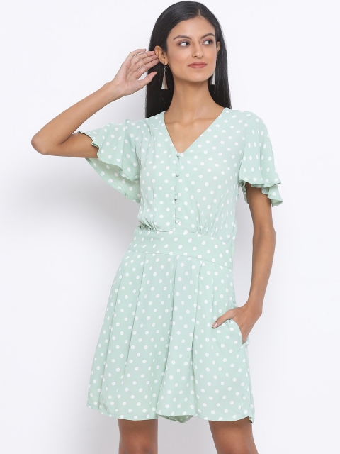 

Oxolloxo Women Green & White Printed Playsuit